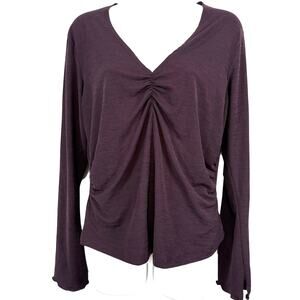 Studio Y Womens Y2K Plum V-Neck Long Flare Sleeve Top Shirt Stretch sz XL